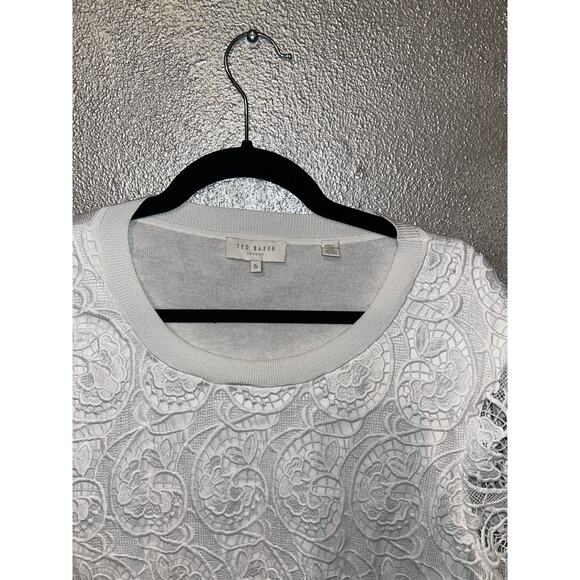 Ted Baker London Kitta Coquette Romantic Office Boho White Front Lace Top - Picture 3 of 12